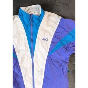 ✨ Pristine ✨ VTG ASICS XL Windbreaker Jacket Colorblock Lightweight Full Zip